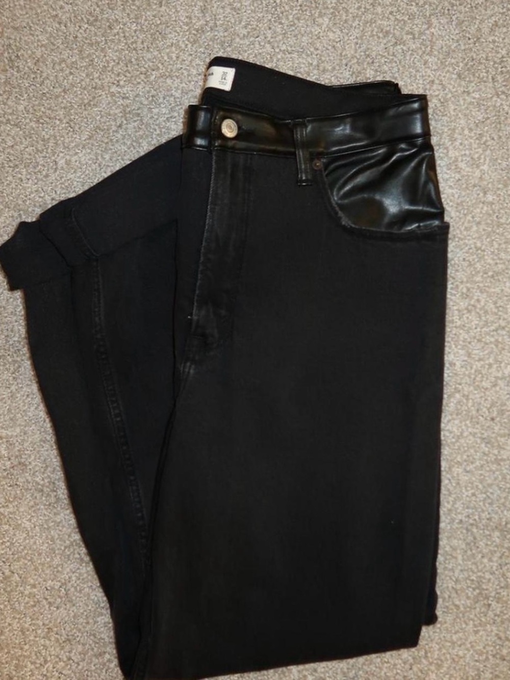 Abercrombie & Fitch Black High Rise 90s relaxed Jean with Faux Leather Trim